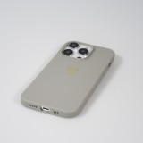 iPhone 14 Pro Case Hülle - Silikon matt Herzdesign gold - Grau