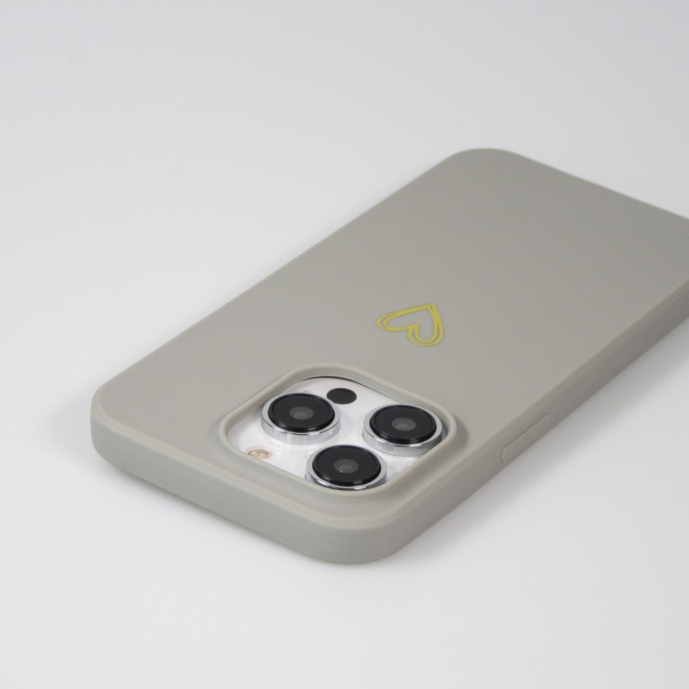 iPhone 14 Pro Case Hülle - Silikon matt Herzdesign gold - Grau