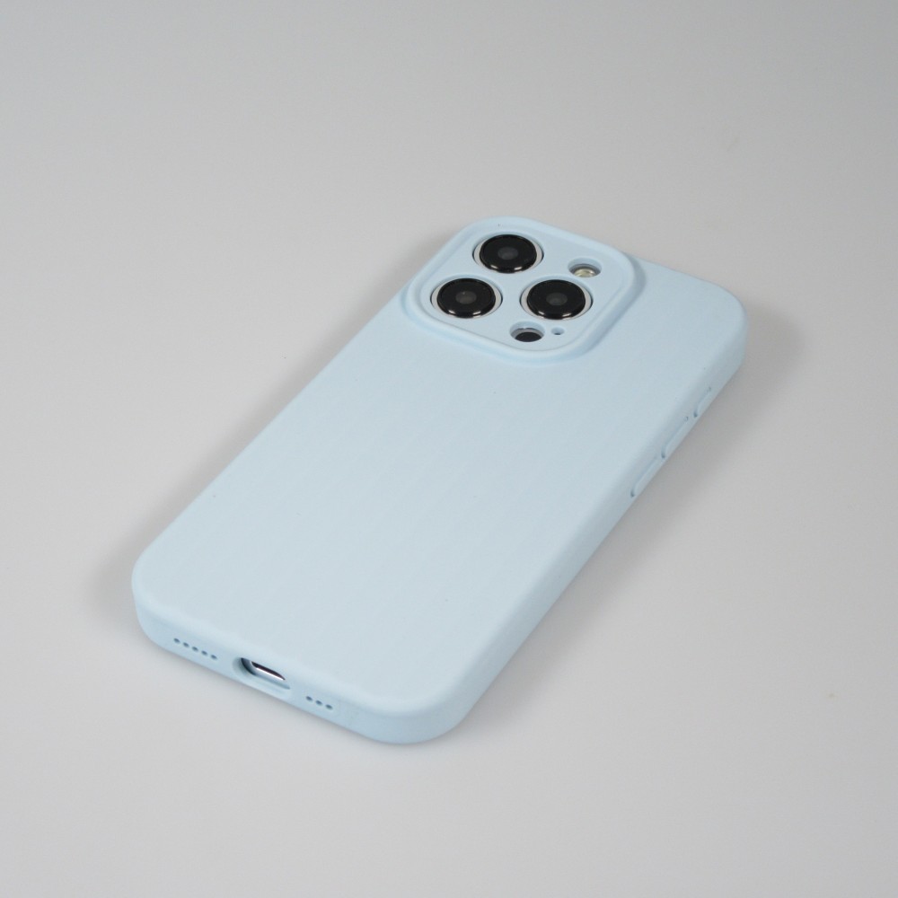 Coque iPhone 15 Pro - Silicone mat soft touch avec lignes en relief  - Bleu clair