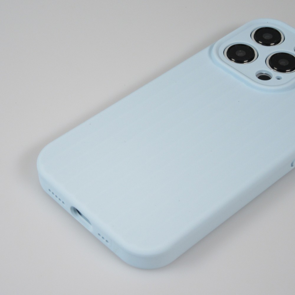 Coque iPhone 15 Pro - Silicone mat soft touch avec lignes en relief  - Bleu clair