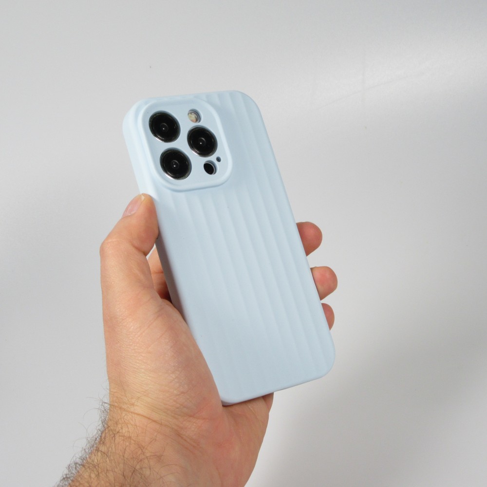 iPhone 14 Pro Max Case Hülle - Mattes Soft-Touch-Silikon mit Relieflinien - Hellblau