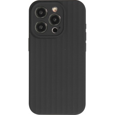 iPhone 15 Pro Case Hülle - Mattes Soft-Touch-Silikon mit Relieflinien - Schwarz