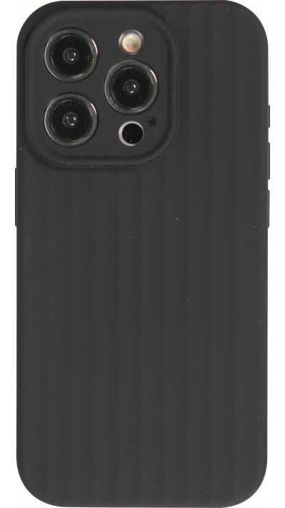 Coque iPhone 15 Pro Max - Silicone mat soft touch avec lignes en relief  - Noir