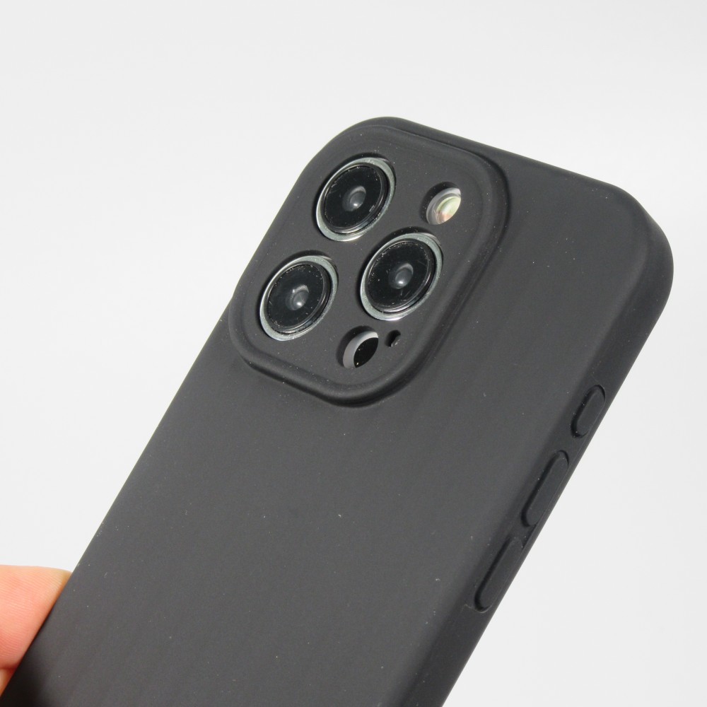 iPhone 14 Pro Max Case Hülle - Mattes Soft-Touch-Silikon mit Relieflinien - Schwarz