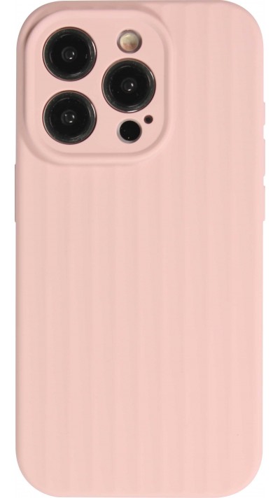 Coque iPhone 15 Pro Max - Silicone mat soft touch avec lignes en relief  - Rose