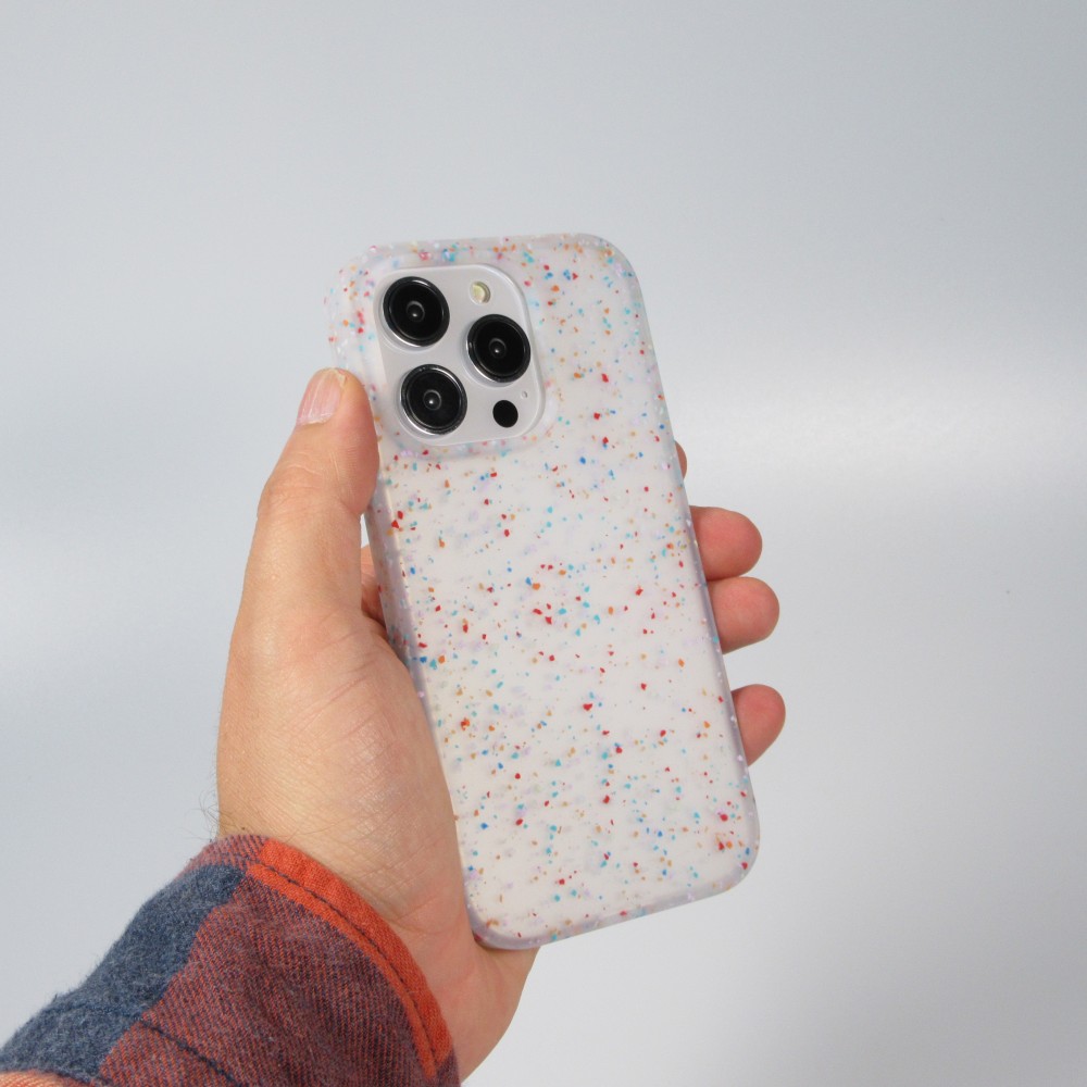 iPhone 14 Pro Case Hülle - Silikon neu zusammengesetzt mit mehrfarbigen Punkten Sensation Dots - Transparent