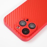 Coque iPhone 14 Pro Max - Silicone rigide look fibre de carbone + protection caméra - Rouge