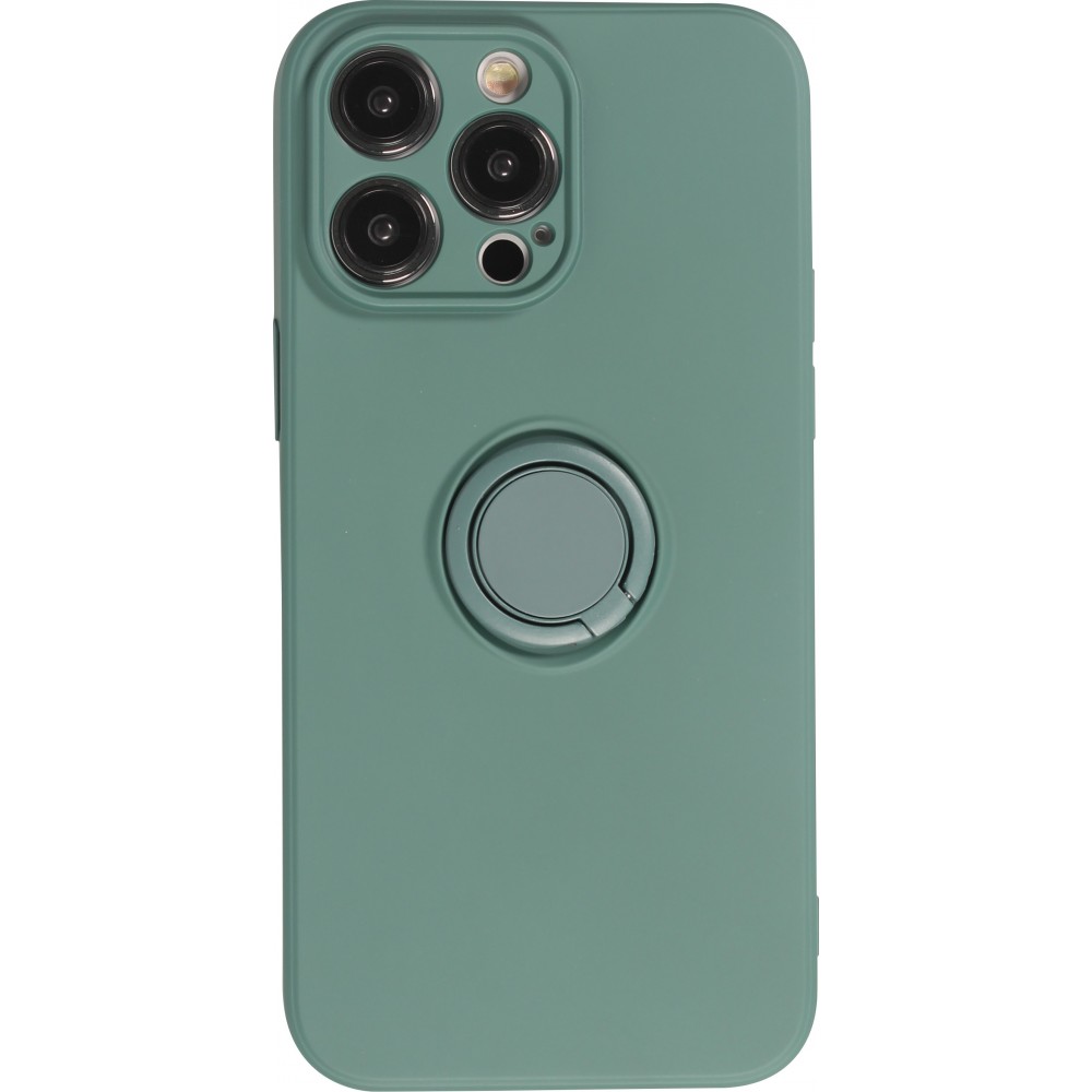 Coque iPhone 14 Pro - Soft Touch avec anneau - Vert foncé