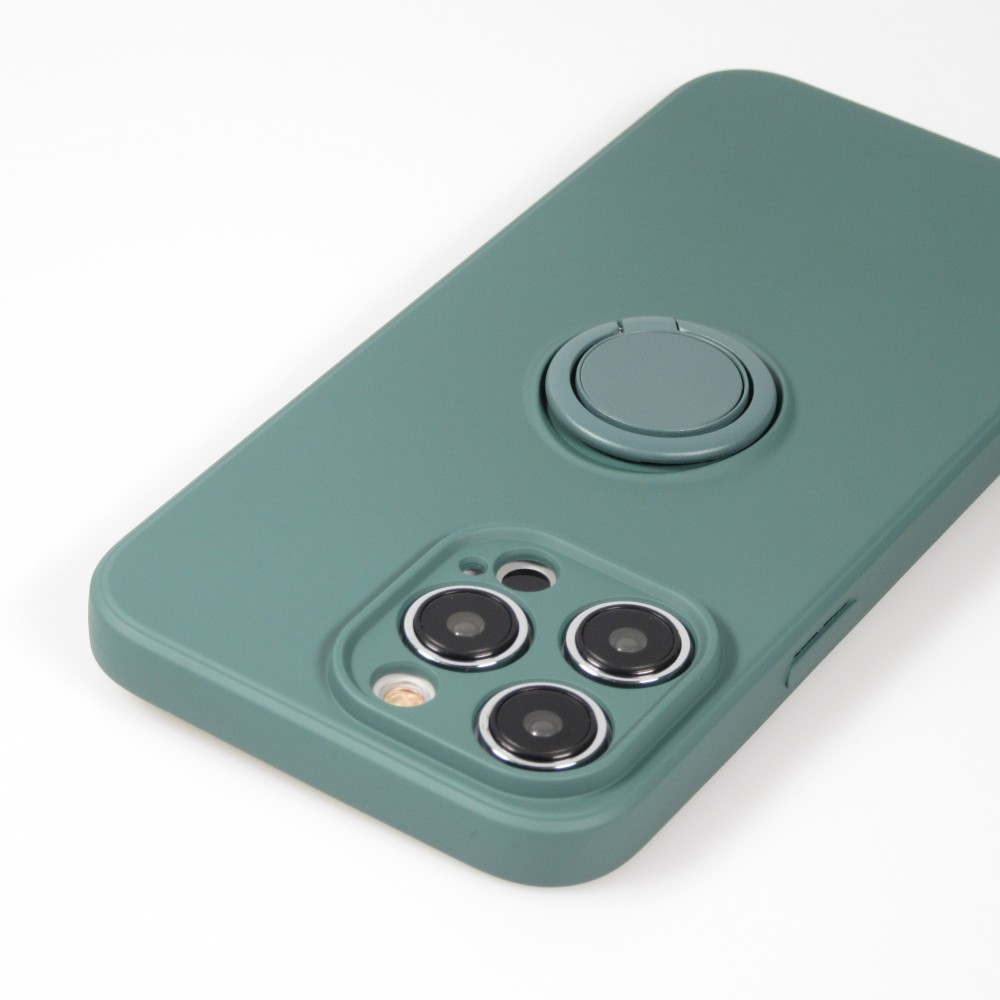 Coque iPhone 14 Pro - Soft Touch avec anneau - Vert foncé