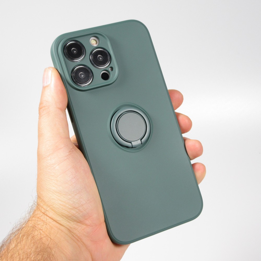 Coque iPhone 14 Pro - Soft Touch avec anneau - Vert foncé