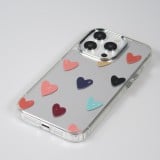 Coque iPhone 14 Pro Max - Silicone transparent Many Hearts avec effet miroir