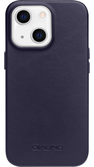 Coque iPhone 14 - Qialino cuir véritable (compatible MagSafe) - Bleu foncé