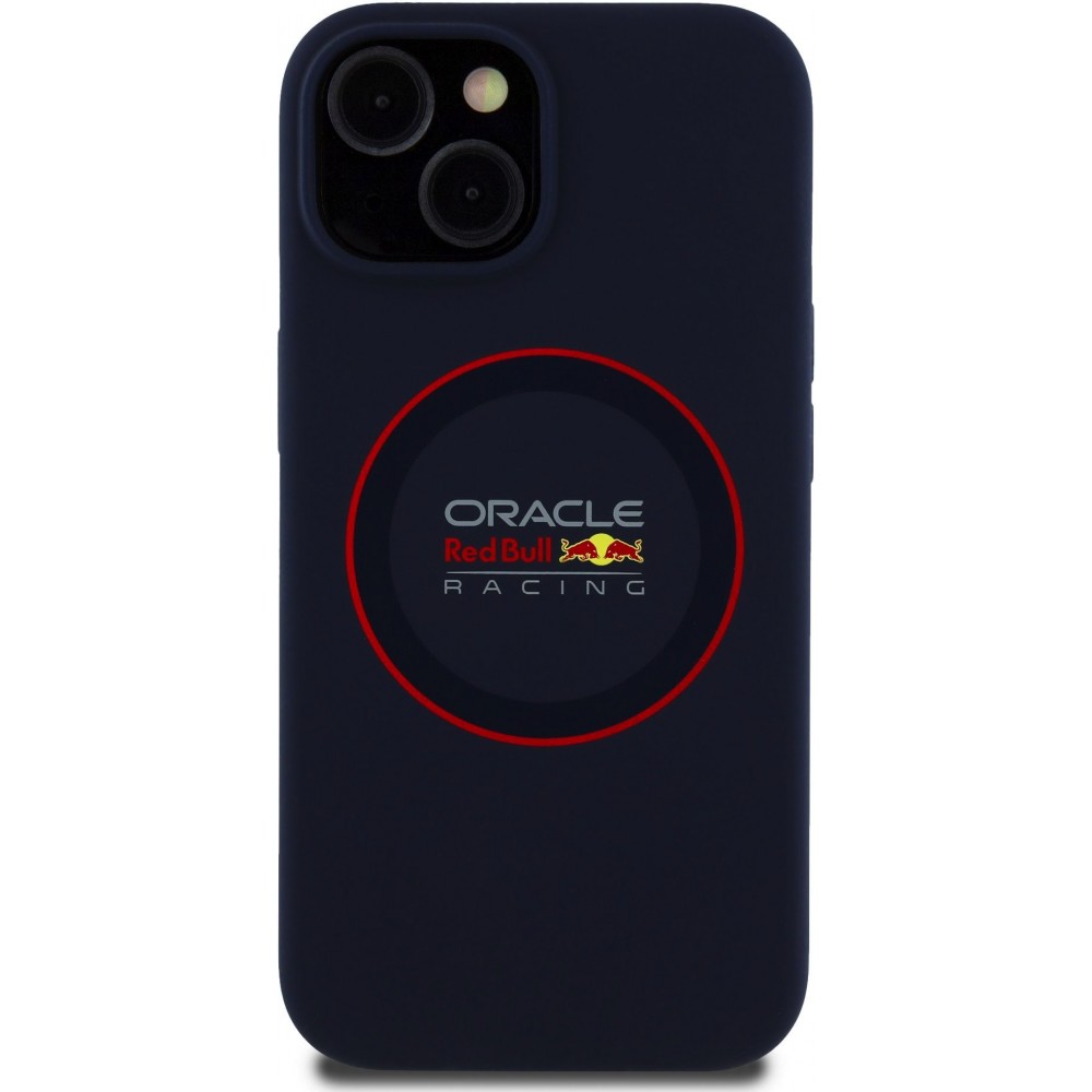 Coque iPhone 14 - Red Bull Racing MagSafe en silicone avec anneau rouge - Marine