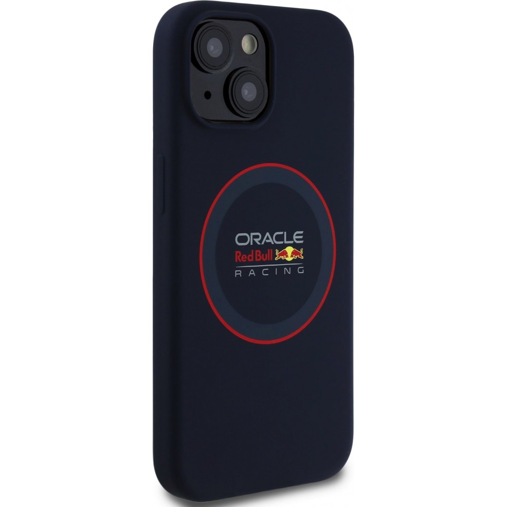 Coque iPhone 14 - Red Bull Racing MagSafe en silicone avec anneau rouge - Marine