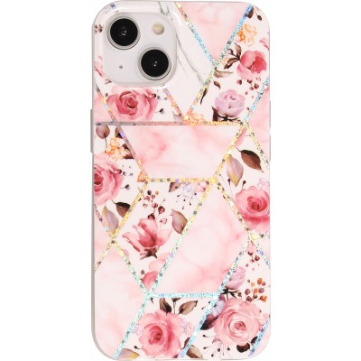 Coque iPhone 14 - Silicone Gel stripes géométriques beautiful roses - Rose