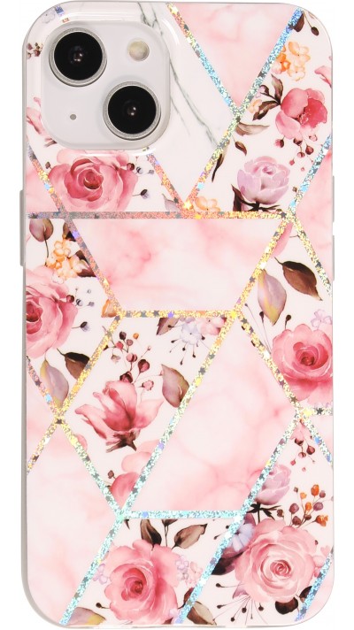 iPhone 14 Case Hülle - Silikon Gel geometrische Streifen beautiful roses - Rosa