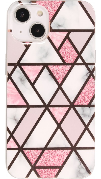 iPhone 15 Case Hülle - Silikon Gel geometrische Streifen marble - Weiss/rosa