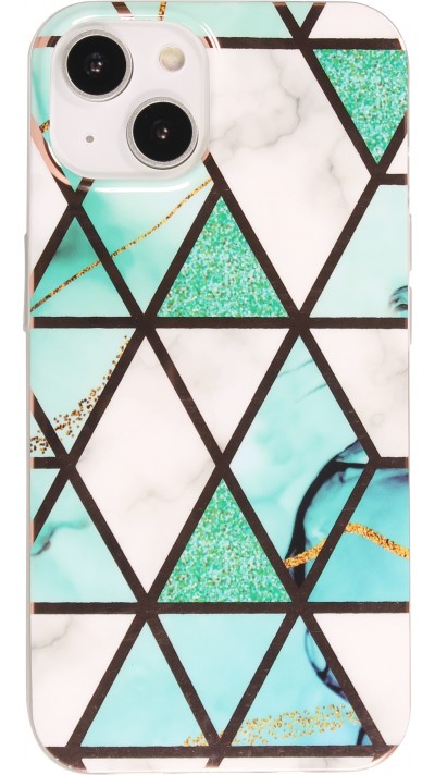 Coque iPhone 14 - Silicone Gel stripes géométriques marble - Turquoise