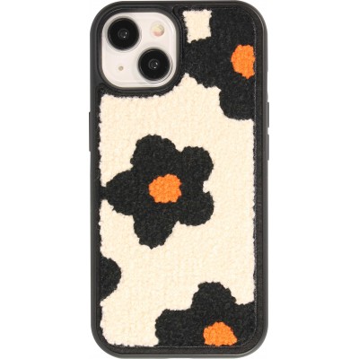 Coque iPhone 15 - Silicone avec surface tufting effet fleur - Noir