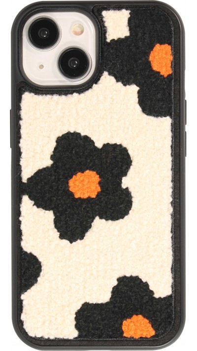 Coque iPhone 14 - Silicone avec surface tufting effet fleur - Noir