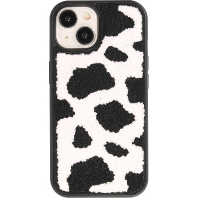 iPhone 14 Case Hülle - Silikon mit Tufting Oberfläche Effekt Kuh-Haut - Schwarz