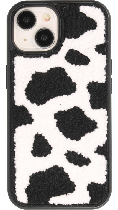iPhone 15 Case Hülle - Silikon mit Tufting Oberfläche Effekt Kuh-Haut - Schwarz