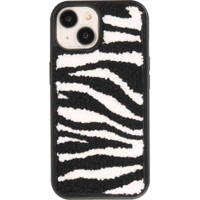 iPhone 14 Case Hülle - Silikon mit Tufting Oberfläche Effekt Zebra-Haut - Schwarz