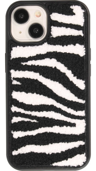 iPhone 15 Case Hülle - Silikon mit Tufting Oberfläche Effekt Zebra-Haut - Schwarz
