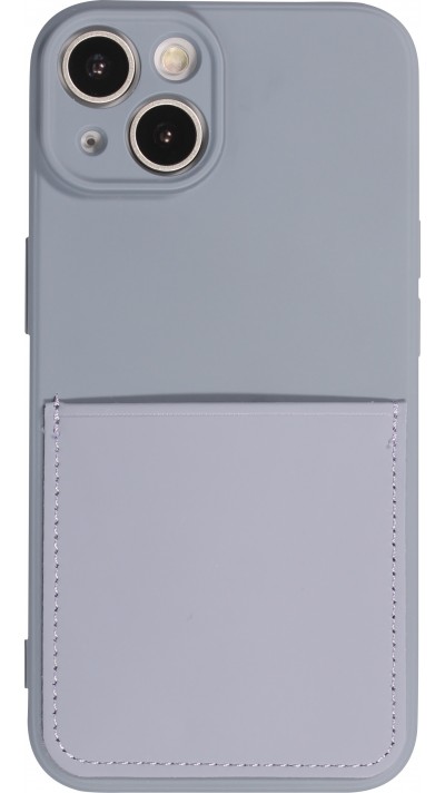 Coque iPhone 14 - Silicone lisse avec compartiment pour carte & protection caméra - Gris