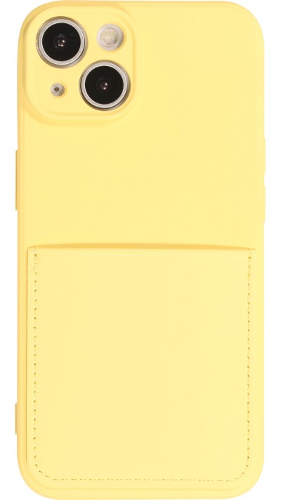 Coque iPhone 14 - Silicone lisse avec compartiment pour carte & protection caméra - Jaune