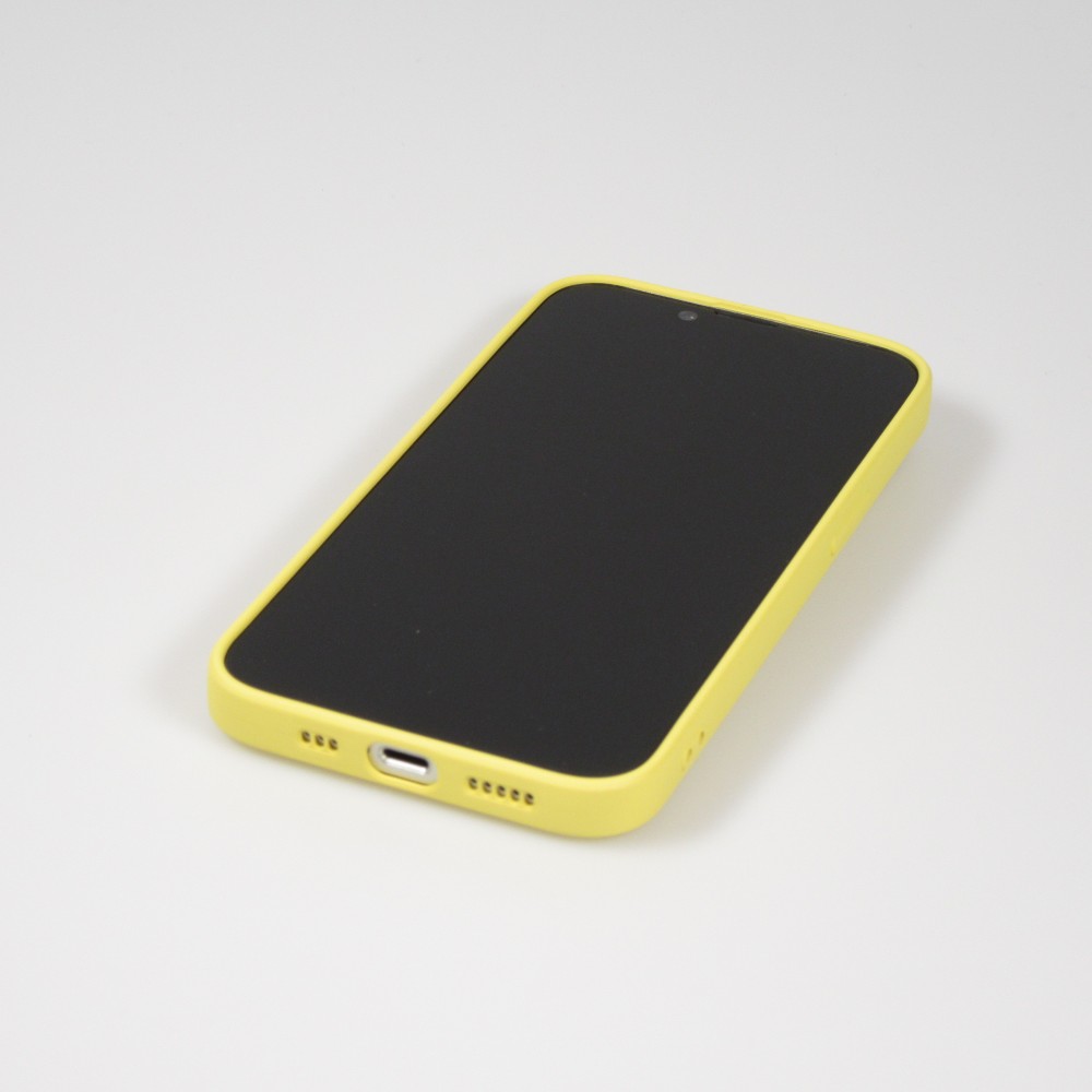 Coque iPhone 14 Plus - Silicone lisse avec compartiment pour carte & protection caméra - Jaune