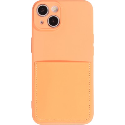 Coque iPhone 14 - Silicone lisse avec compartiment pour carte & protection caméra - Orange
