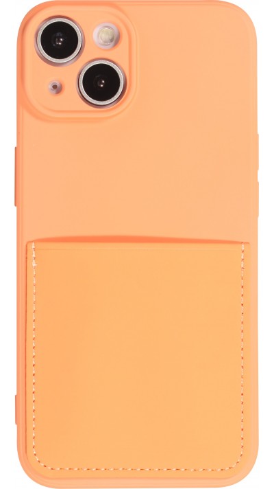Coque iPhone 14 Plus - Silicone lisse avec compartiment pour carte & protection caméra - Orange