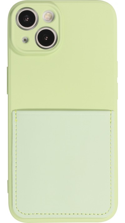 iPhone 14 Plus Case Hülle - Glattes Silikon mit Kartenfach & extra Kameraschutz - Hellgrün