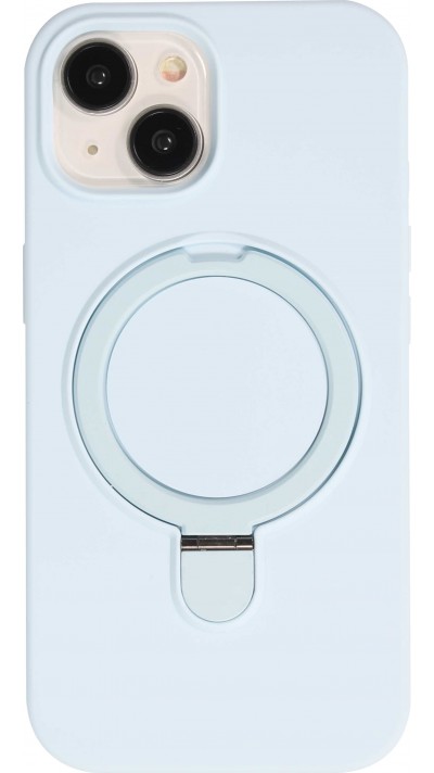 Coque iPhone 15 - Silicone mat MagSafe avec anneau de support - Bleu clair