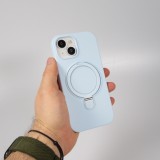 iPhone 14 Case Hülle - Silikon matt MagSafe mit Haltering - Hellblau
