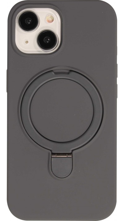 Coque iPhone 15 - Silicone mat MagSafe avec anneau de support - Gris