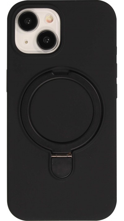 Coque iPhone 14 - Silicone mat MagSafe avec anneau de support - Noir