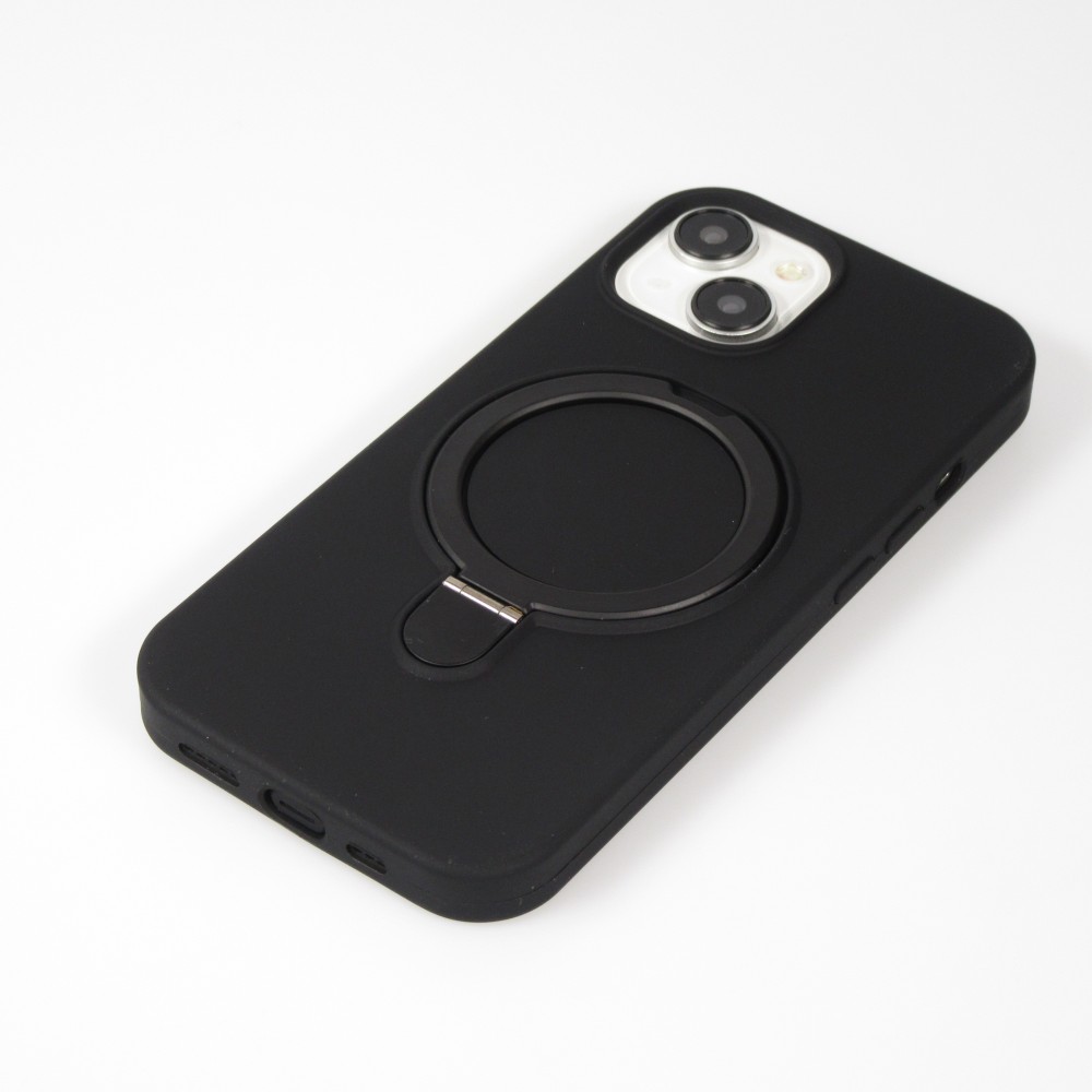 iPhone 15 Case Hülle - Silikon matt MagSafe mit Haltering - Schwarz