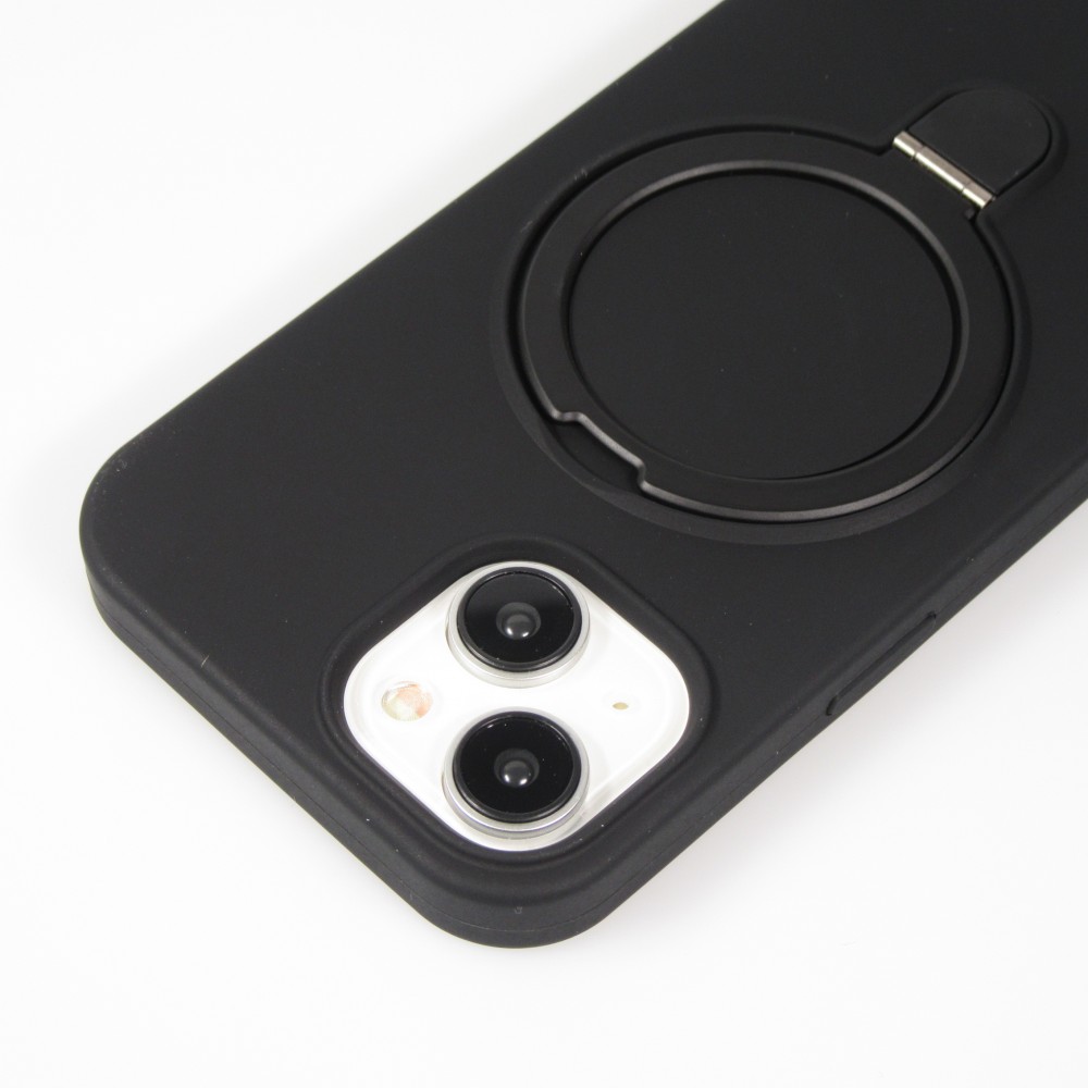Coque iPhone 15 - Silicone mat MagSafe avec anneau de support - Noir