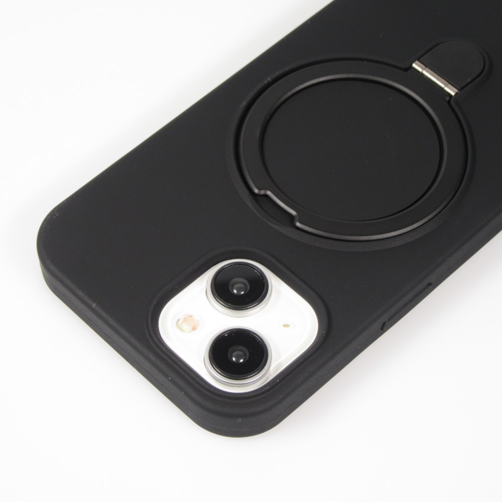iPhone 15 Case Hülle - Silikon matt MagSafe mit Haltering - Schwarz