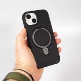 iPhone 15 Case Hülle - Silikon matt MagSafe mit Haltering - Schwarz