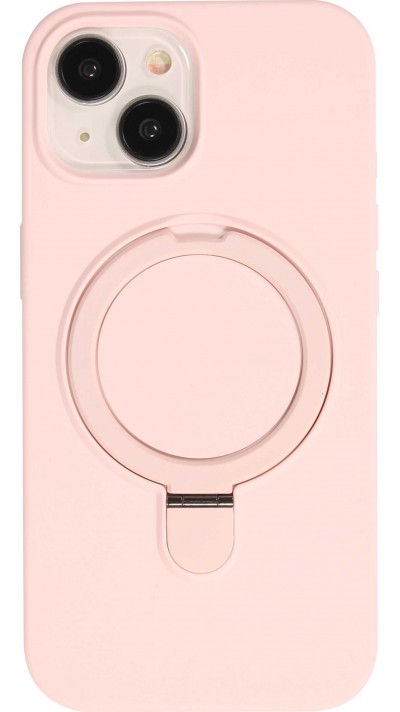 Coque iPhone 15 - Silicone mat MagSafe avec anneau de support - Rose