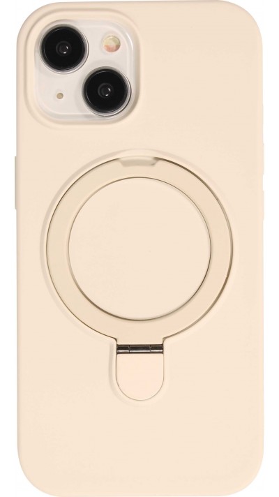 Coque iPhone 15 - Silicone mat MagSafe avec anneau de support - Vanille