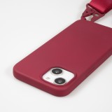 Coque iPhone 14 - Silicone mat avec lanière et mousqueton en fer - Burgundi