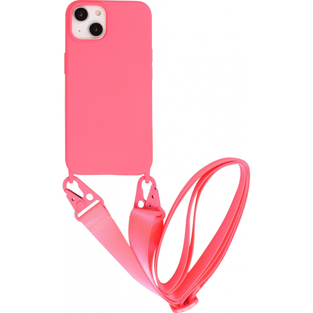 Coque iPhone 14 - Silicone mat avec lanière et mousqueton en fer - Grenade