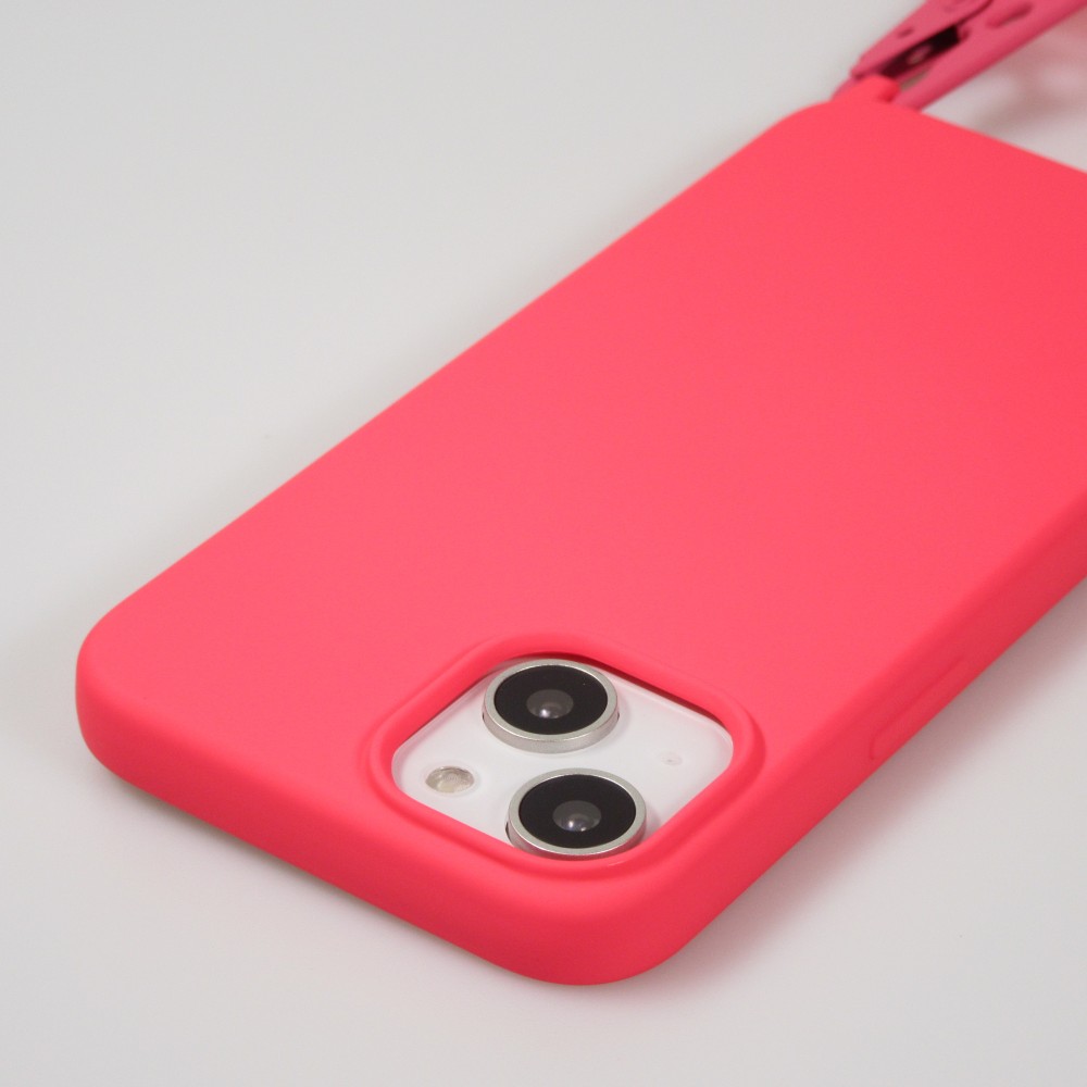 Coque iPhone 14 - Silicone mat avec lanière et mousqueton en fer - Grenade