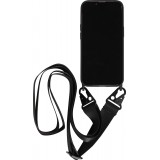 Coque iPhone 14 - Silicone mat avec lanière et mousqueton en fer - Noir