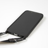 Coque iPhone 14 - Silicone mat avec lanière et mousqueton en fer - Noir
