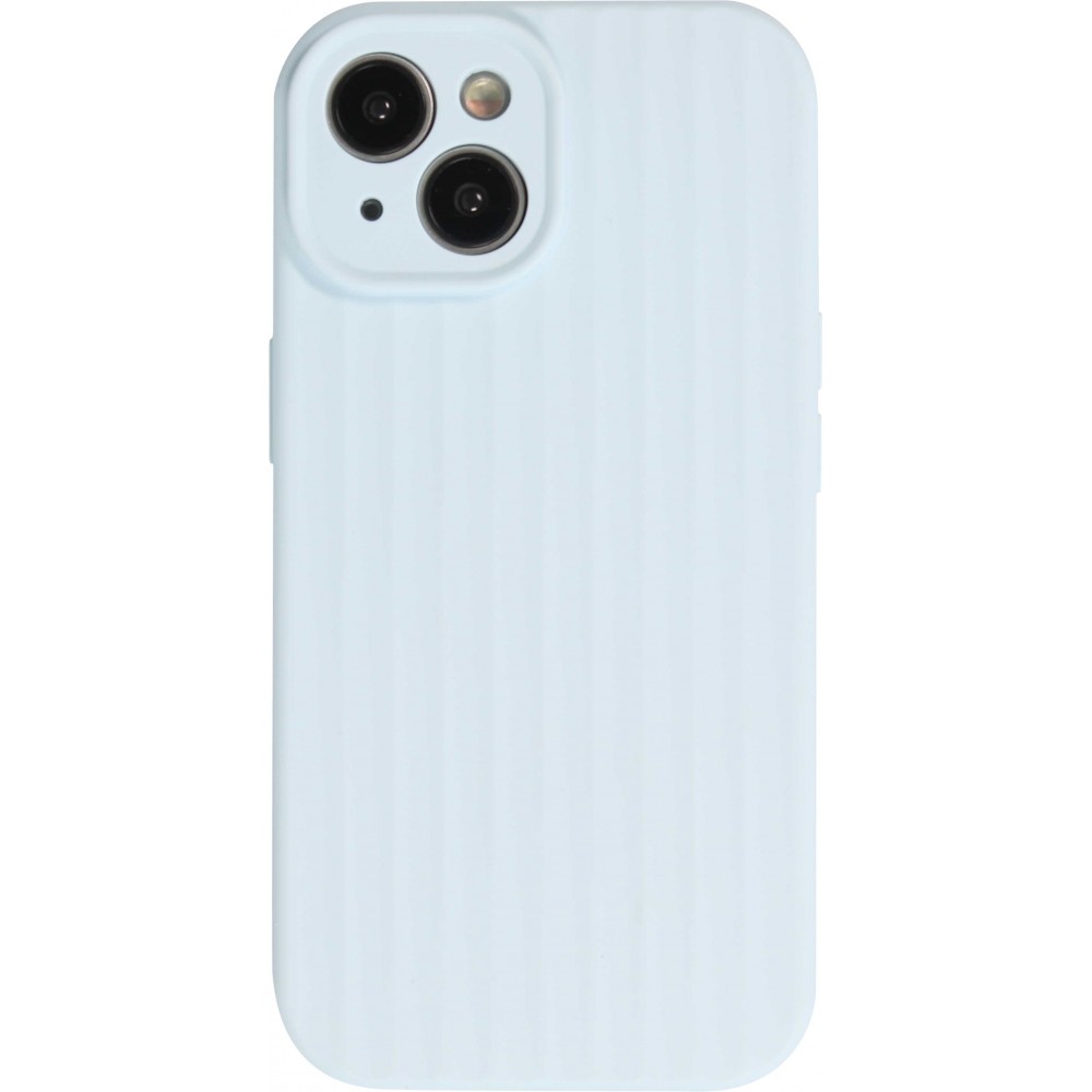 Coque iPhone 15 - Silicone mat soft touch avec lignes en relief  - Bleu clair